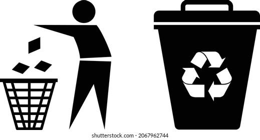 Symbol Do Not Waste, Rubbish Trash, Recycle bin with recycle logo Icon Set