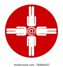 the symbol of the dog, sign e-mail, connecting people silhouettes, replacing the head, the idea of communication via the Internet, e-mail, messengers.