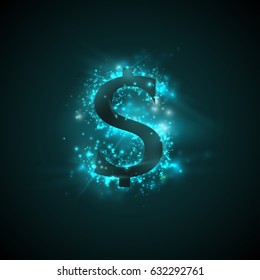 symbol $-dollar. abstract color background of highlights and glow. On a dark background. EPS10