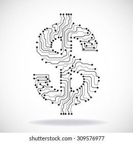 Symbol of dollar. Circuit board. Vector illustration. Eps 10