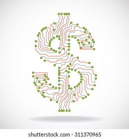 Symbol of dollar. Circuit board. Vector illustration. Eps 10