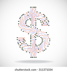 Symbol of dollar. Circuit board. Vector illustration. Eps 10
