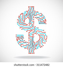 Symbol of dollar. Circuit board. Vector illustration. Eps 10
