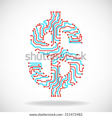 Symbol of dollar. Circuit board. Vector illustration. Eps 10