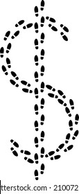 symbol of dollar with footprints