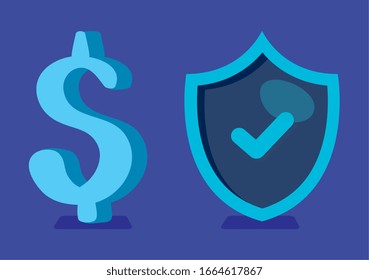 símbolo dólar con protección de escudo ilustración vectorial designicon