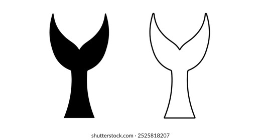 Symbol of dolphin tail. Abstract whale silhouette for tattoo. Emblem of fish tail.