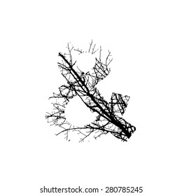 Symbol double exposure with black tree isolated on white background.Vector  illustration.Black and white double exposure silhouette numbers combined with photograph of nature.Letters of the alphabet