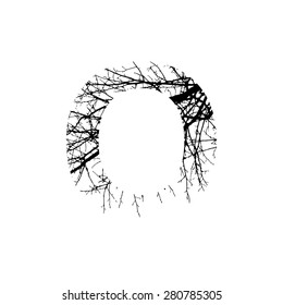 Symbol  double exposure with black tree isolated on white background.Vector  illustration.Black and white double exposure silhouette numbers combined with photograph of nature.Letters of the alphabet