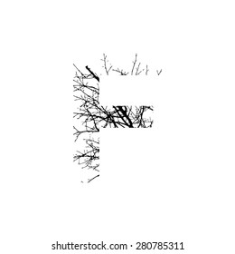 Symbol double exposure with black tree isolated on white background.Vector  illustration.Black and white double exposure silhouette numbers combined with photograph of nature.Letters of the alphabet