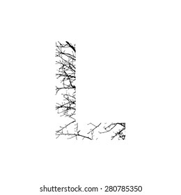 Symbol  double exposure with black tree isolated on white background.Vector  illustration.Black and white double exposure silhouette numbers combined with photograph of nature.Letters of the alphabet