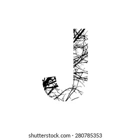 Symbol  double exposure with black tree isolated on white background.Vector  illustration.Black and white double exposure silhouette numbers combined with photograph of nature.Letters of the alphabet