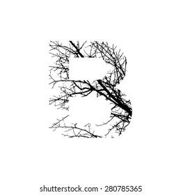 Symbol double exposure with black tree isolated on white background.Vector  illustration.Black and white double exposure silhouette numbers combined with photograph of nature.Letters of the alphabet