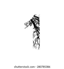 Symbol  double exposure with black tree isolated on white background.Vector  illustration.Black and white double exposure silhouette numbers combined with photograph of nature.Letters of the alphabet