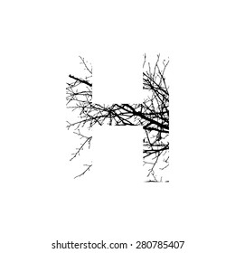 Symbol  double exposure with black tree isolated on white background.Vector  illustration.Black and white double exposure silhouette numbers combined with photograph of nature.Letters of the alphabet