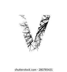 Symbol double exposure with black tree isolated on white background.Vector  illustration.Black and white double exposure silhouette numbers combined with photograph of nature.Letters of the alphabet