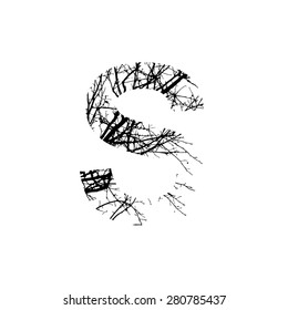 Symbol double exposure with black tree isolated on white background.Vector  illustration.Black and white double exposure silhouette numbers combined with photograph of nature.Letters of the alphabet