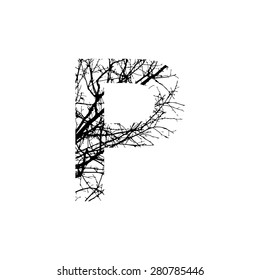 Symbol double exposure with black tree isolated on white background.Vector  illustration.Black and white double exposure silhouette numbers combined with photograph of nature.Letters of the alphabet