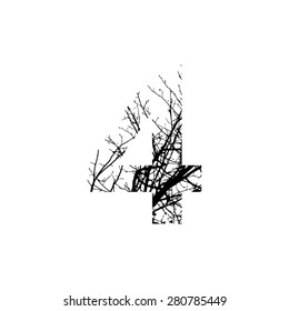 Symbol double exposure with black tree isolated on white background.Vector  illustration.Black and white double exposure silhouette numbers combined with photograph of nature.Letters of the alphabet