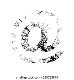 Symbol double exposure with black tree isolated on white background.Vector  illustration.Black and white double exposure silhouette numbers combined with photograph of nature.Letters of the alphabet