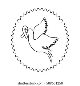 symbol dove with breast cancer ribbon in the peak, vector illustration