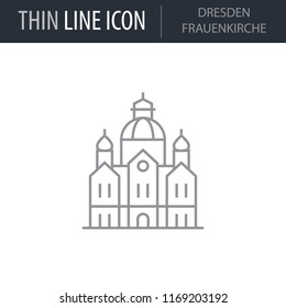 Symbol of Dresden Frauenkirche. Thin line Icon of Landmark Set. Stroke Pictogram Graphic for Web Design. Quality Outline Vector Symbol Concept. Premium Mono Linear Beautiful Plain Laconic Logo