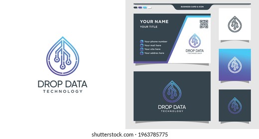 Symbol of droplet data in line art style for technology. Set of logo and business card design Premium Vector