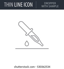 Symbol of Dropper with Sample Thin line Icon of Icons Of Biochemistry And Genetics Icon Stroke Pictogram Graphic for Web Design. Quality Outline Vector Symbol Concept. Premium Mono Linear Beautiful