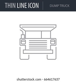 Symbol of Dump Truck. Thin line Icon of Transportation. Stroke Pictogram Graphic for Web Design. Quality Outline Vector Symbol Concept. Premium Mono Linear Beautiful Plain Laconic Logo