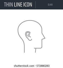 Symbol of Ear. Thin line Icon of Medicine Part One. Stroke Pictogram Graphic for Web Design. Quality Outline Vector Symbol Concept. Premium Mono Linear Beautiful Plain Laconic Logo