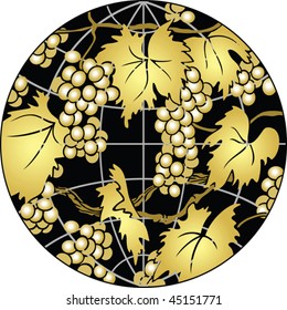 symbol of Earth with golden bunches of grapes