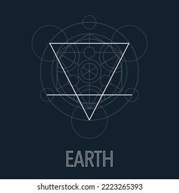 The symbol of the earth, one of the symbols of alchemy. Alchemy element, line, triangle and circle symbols. Sacred geometry magic sign futuristic vector design. One of the four elements.