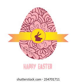 symbol of Easter egg with floral abstract pattern and ribbon. Vector illustration.