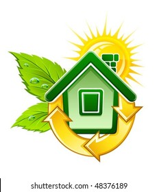 symbol of ecological house with solar energy vector illustration, isolated on white background