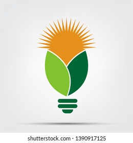 symbol ecology bulb logos of green with sun and leaves nature element icon on white background.vector illustrator 
   