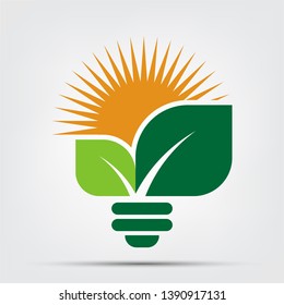 symbol ecology bulb logos of green with sun and leaves nature element icon on white background.vector illustrator
     