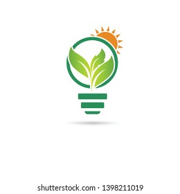 symbol ecology bulb logos of green with sun and leaves nature element icon on white background.vector illustrator 