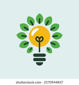 Symbol ecology bulb logos of green with sun and leaves nature element icon on white background. vector illustrator. Ecology Saving Gear Concept And Environmental Sustainable Energy Development,Vector 