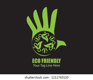 Symbol ecology with hand leaf ecology nature element vectors hands logo vector illustration
