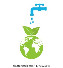 symbol of ecology. Image of the water of the planet. Image of the earth with a tap on a white background