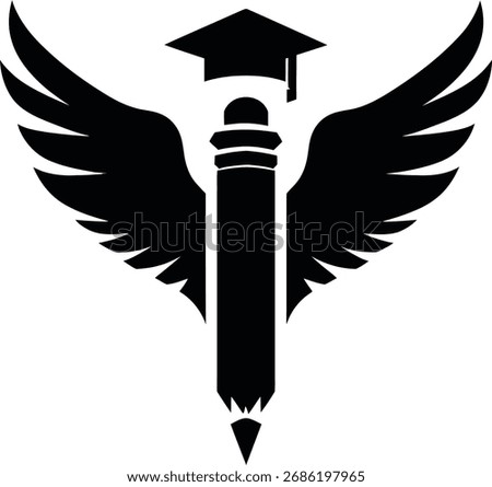 Symbol of education and knowledge with wings and graduation cap on a pencil