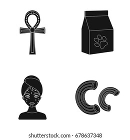 Symbol of Egypt, pet food and other web icon in black style. facial care, pasta icons in set collection.