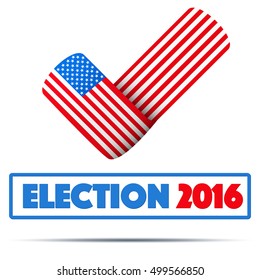 Symbol of Election 2016. Check mark symbol in the form of American flag. Editable Vector illustration Isolated on white background.