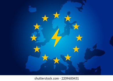 symbol of electric energy on european union flag and map bakground. vector illustration