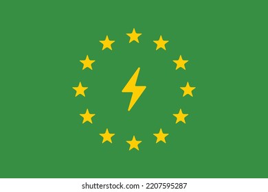 symbol of electric energy on green european union flag bakground. vector illustration