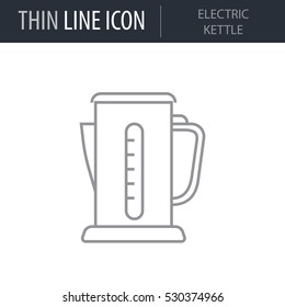 Symbol of Electric Kettle. Thin line Icon of Kitchen Utensils. Stroke Pictogram Graphic for Web Design. Quality Outline Vector Symbol Concept. Premium Mono Linear Beautiful Plain Laconic Logo