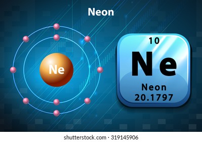 Symbol and electron diagram for Neon illustration