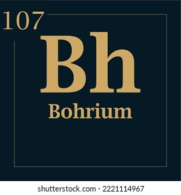 símbolo para el elemento bohrium con número de masa atómica y número atómico con dos colores