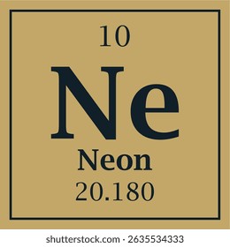 Símbolo del elemento neón con número de masa atómica y número atómico con dos colores