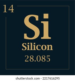 símbolo para el elemento silicio con número de masa atómica y número atómico con dos colores